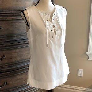 White tie front linen top